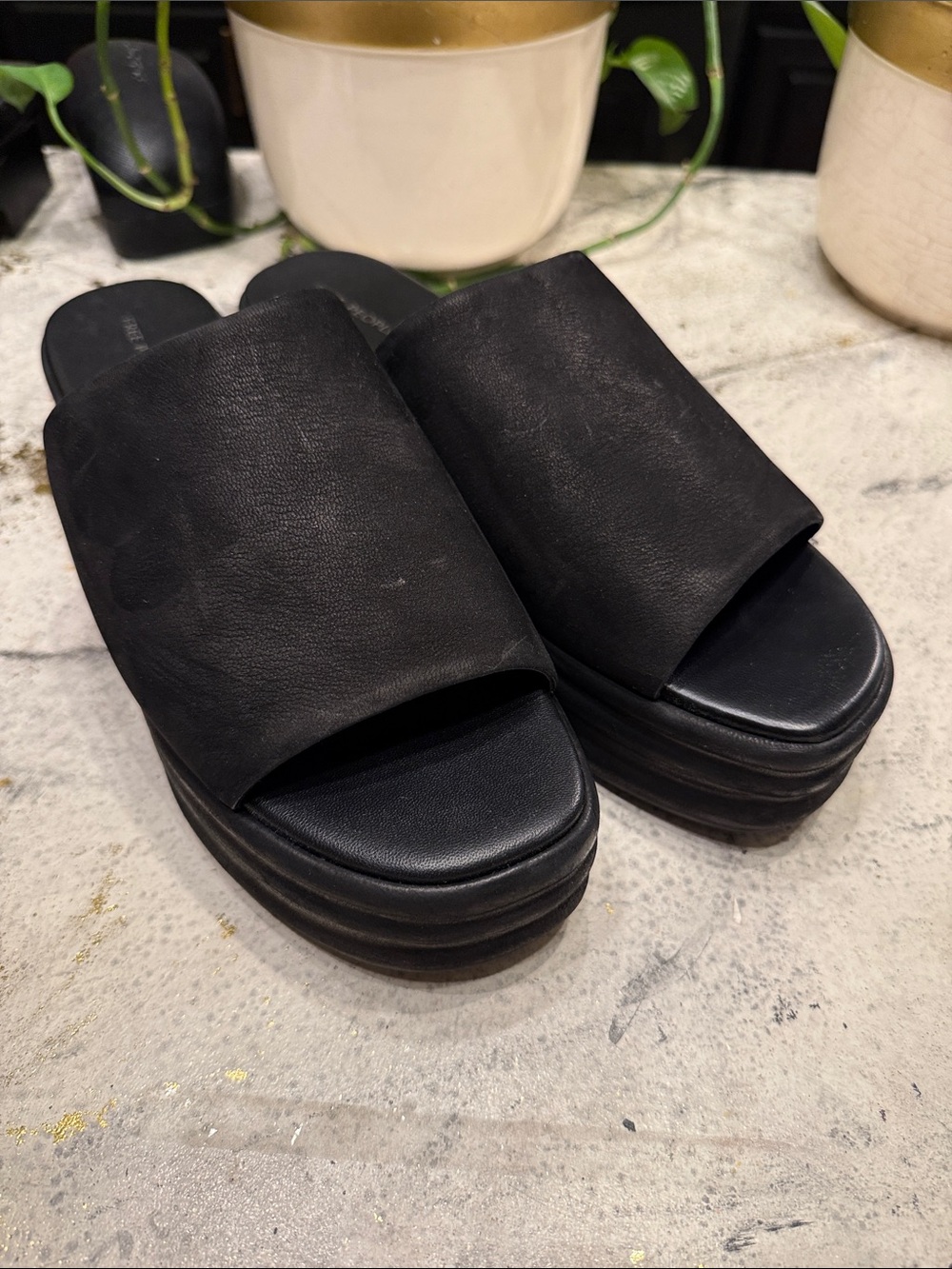 Free People Black Harbor Platform Slide Mules